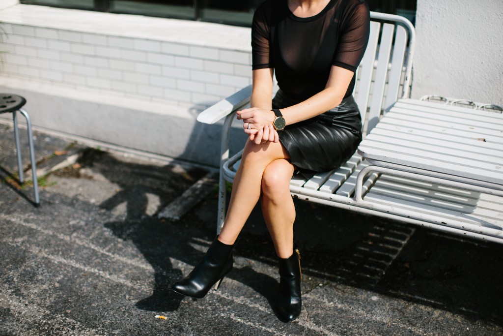 Sheer Edge leather skirt ankle boots // Charleston Fashion Blogger Dannon, Almost Happening