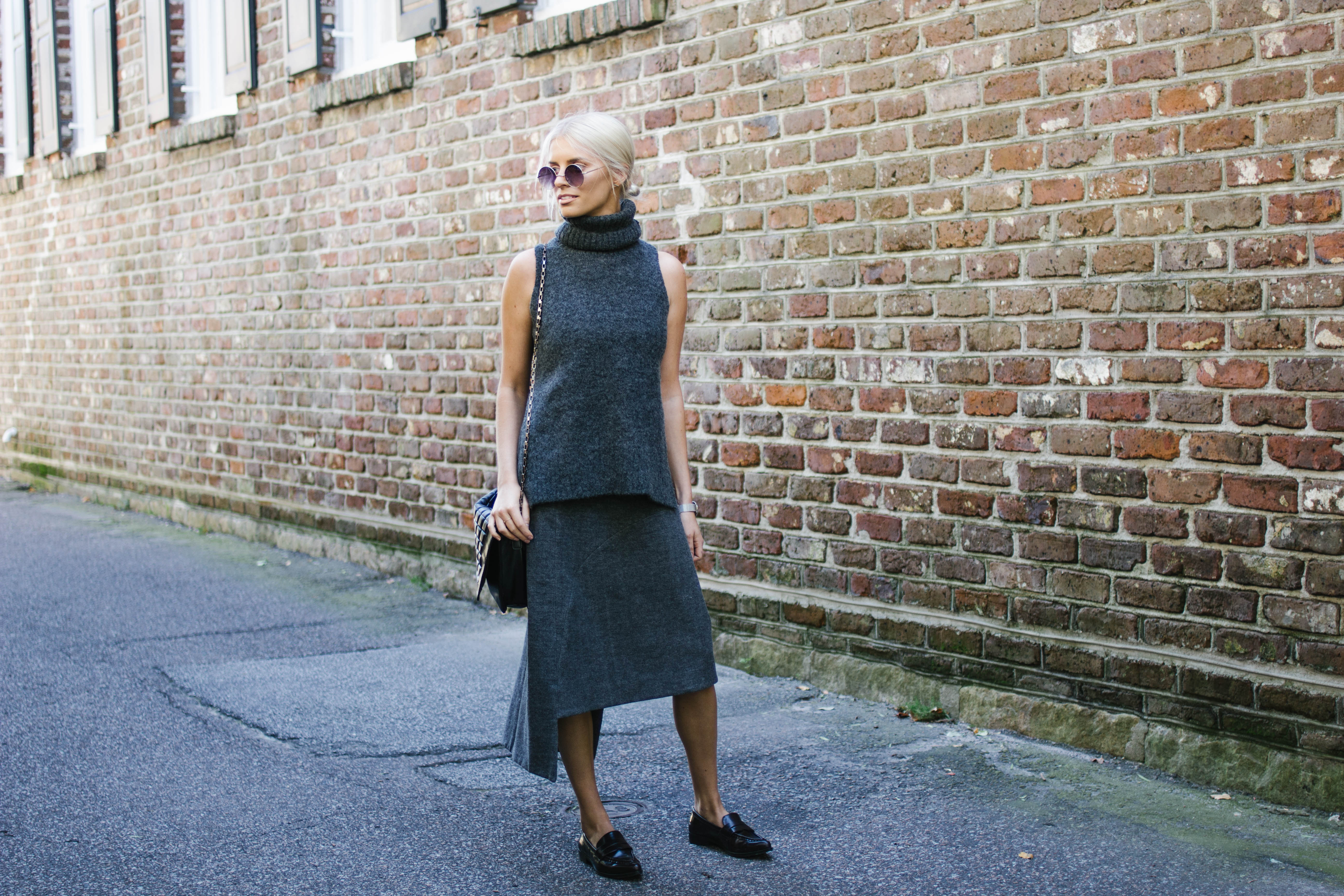 C/meo Collective from Fashion Bunker Charcoal Short Sleeve Jumper & Wrap Skirt // Charleston Blogger Dannon Almost Happening