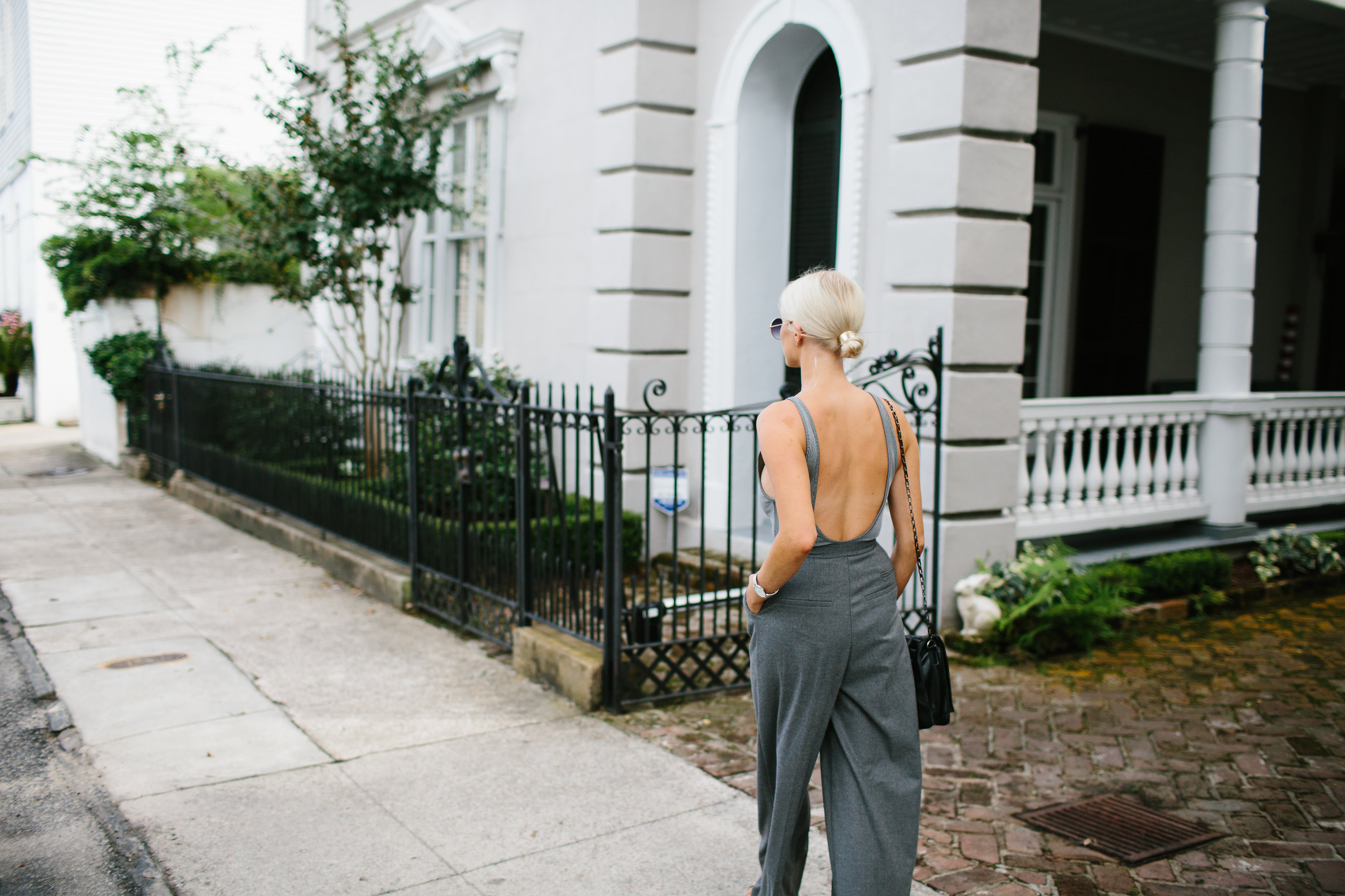 H&M Grey Wide Leg Pants and Ribbed Bodysuit // Charleston Fashion Blogger Dannon Almost Happening