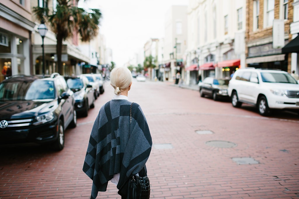 Christmas Wrappings J. McClaughlin Gray Plaid Poncho H&M thigh High Boots Winter 2015 // Charleston Fashion Blogger Dannon Almost Happening