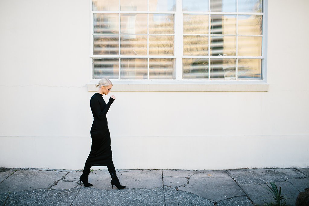 Posh black long sleeve turtleneck dress H&M suede thigh high boots // Charleston Fashion Blogger Dannon Almost Happening