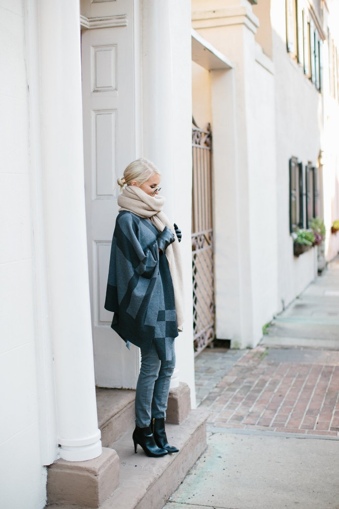 Bundled Up J. McClaughlin Plaid Poncho Madewell grey High Riser Jeans street style 2016 // Charleston Fashion Blogger Dannon Almost Happening