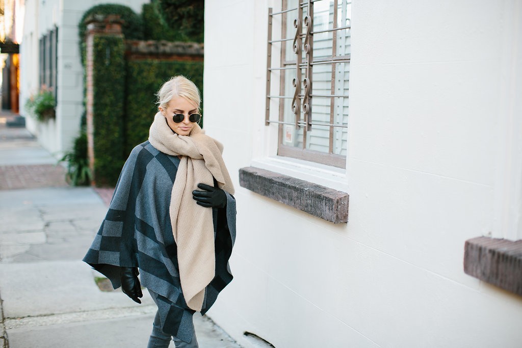 Bundled Up J. McClaughlin Plaid Poncho Madewell grey High Riser Jeans street style 2016 // Charleston Fashion Blogger Dannon Almost Happening