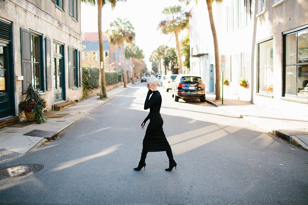 Posh black long sleeve turtleneck dress H&M suede thigh high boots // Charleston Fashion Blogger Dannon Almost Happening