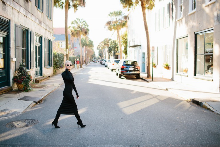 Posh black long sleeve turtleneck dress H&M suede thigh high boots // Charleston Fashion Blogger Dannon Almost Happening