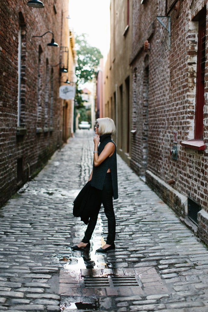 Layered in Charcoal Cmeo Collective Sleeveless Jumper Sweater Forever 21 Black Coat H&M leather pants D’orsay pointed flats  // Charleston Fashion Blogger Dannon Almost Happening