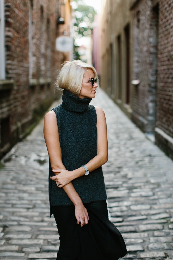 Layered in Charcoal Cmeo Collective Sleeveless Jumper Sweater Forever 21 Black Coat H&M leather pants D’orsay pointed flats  // Charleston Fashion Blogger Dannon Almost Happening