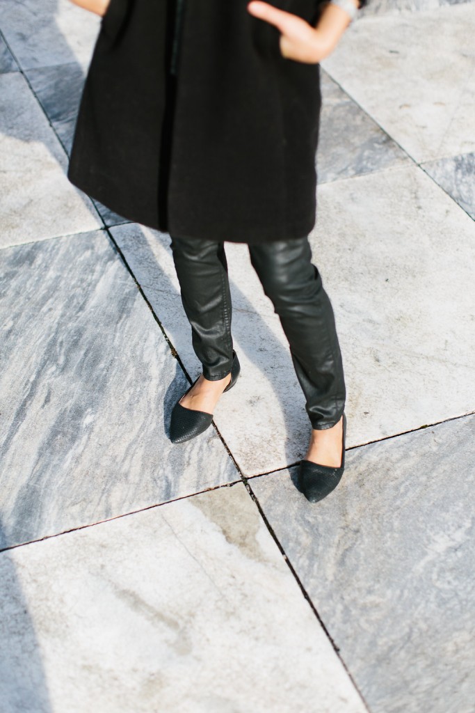 Layered in Charcoal Cmeo Collective Sleeveless Jumper Sweater Forever 21 Black Coat H&M leather pants D’orsay pointed flats  // Charleston Fashion Blogger Dannon Almost Happening