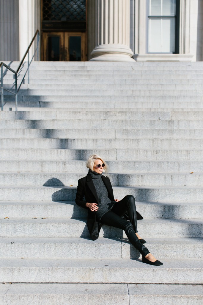 Layered in Charcoal Cmeo Collective Sleeveless Jumper Sweater Forever 21 Black Coat H&M leather pants D’orsay pointed flats  // Charleston Fashion Blogger Dannon Almost Happening