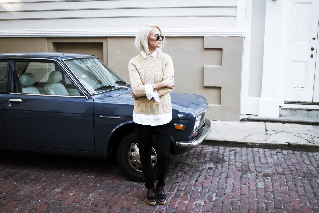 Bo Milton Ellinor Sweater trousers button up oxfords street style 2016 // Charleston Fashion Blogger Dannon Almost Happening