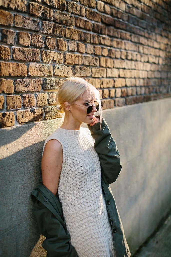 Winter Transitions Ganni Sleeveless Jumper H&M Studio AW15 White Ribbed Relaxed pants Olive Parka Bomber Jacket Nude Pointed Mules // Charleston Fashion Blogger Dannon Almost Happening