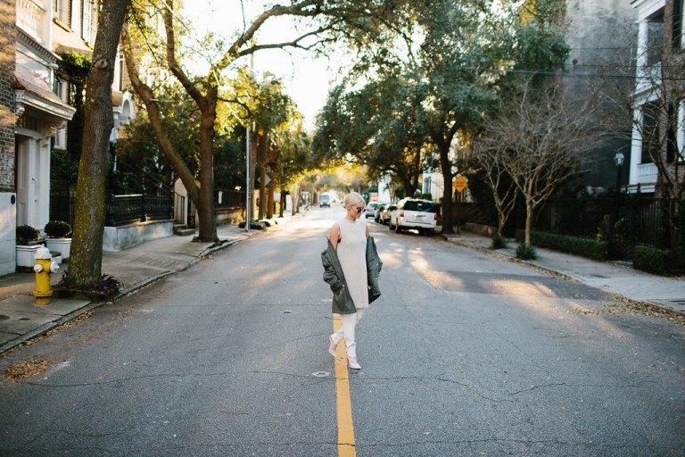 Winter Transitions Ganni Sleeveless Jumper H&M Studio AW15 White Ribbed Relaxed pants Olive Parka Bomber Jacket Nude Pointed Mules // Charleston Fashion Blogger Dannon Almost Happening