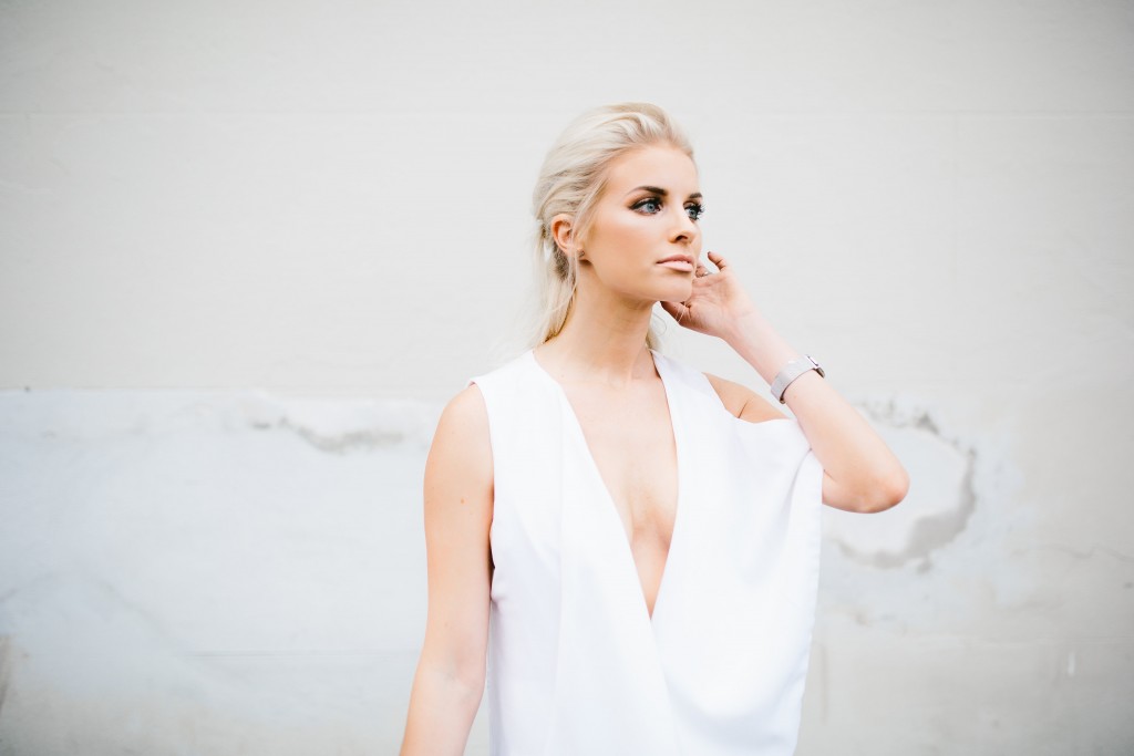 CFW Finale Charles Morgan Charleston Fashion Week 2016 Street style white ruffle dress trouser wide leg pants half up half down tousled hair kelli hoff // Charleston Fashion Blogger Dannon Almost Happening
