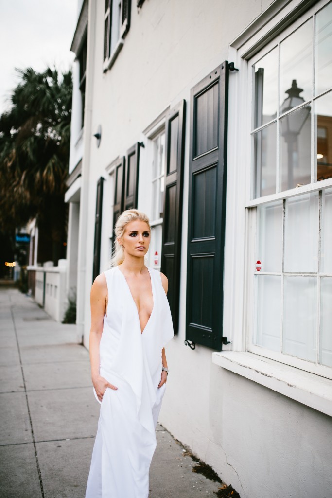 CFW Finale Charles Morgan Charleston Fashion Week 2016 Street style white ruffle dress trouser wide leg pants half up half down tousled hair kelli hoff // Charleston Fashion Blogger Dannon Almost Happening