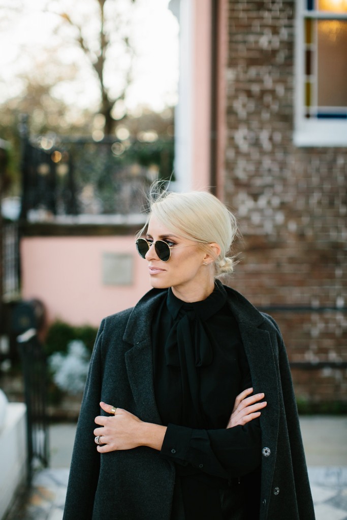 Lamoda 101 Faux Crocodile Moto Skirt leather wrap over-the-knee boots long sleeve blouse skinny scarf long coat // Charleston Fashion Blogger Dannon Almost Happening