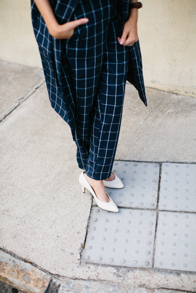 Grids Lamoda 101 Windowpane Check Coat and trousers Minimalist Navy white kitten heels block Zara Spring 2016 // Charleston Fashion Blogger Dannon Almost Happening
