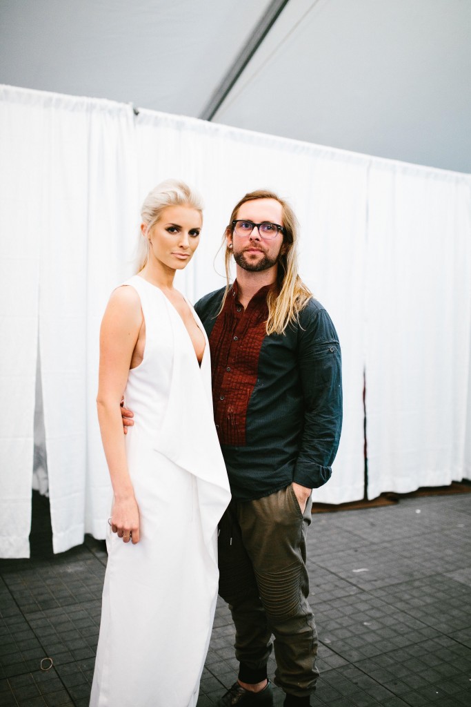 CFW Finale Charles Morgan Charleston Fashion Week 2016 Street style white ruffle dress trouser wide leg pants half up half down tousled hair kelli hoff // Charleston Fashion Blogger Dannon Almost Happening