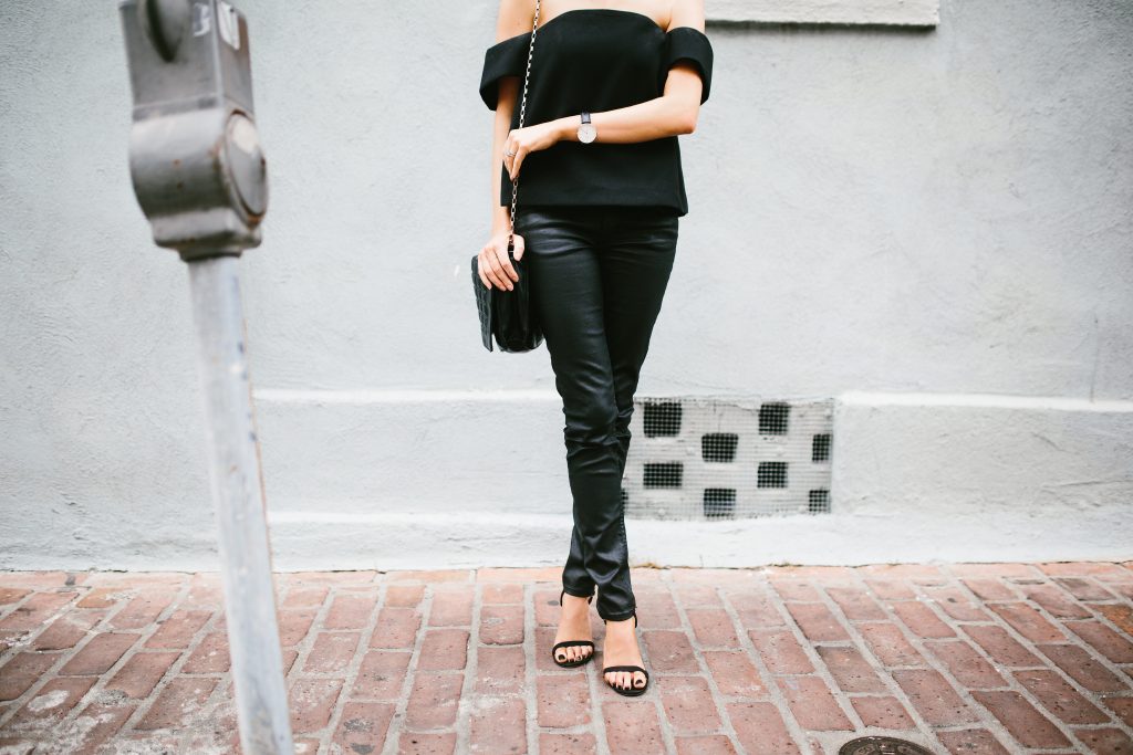 The Palisades Top Cmeo Collective Cameo The Label Black top-the-shoulder modern top leather H&M pants // Charleston Fashion Blogger Dannon Almost Happening