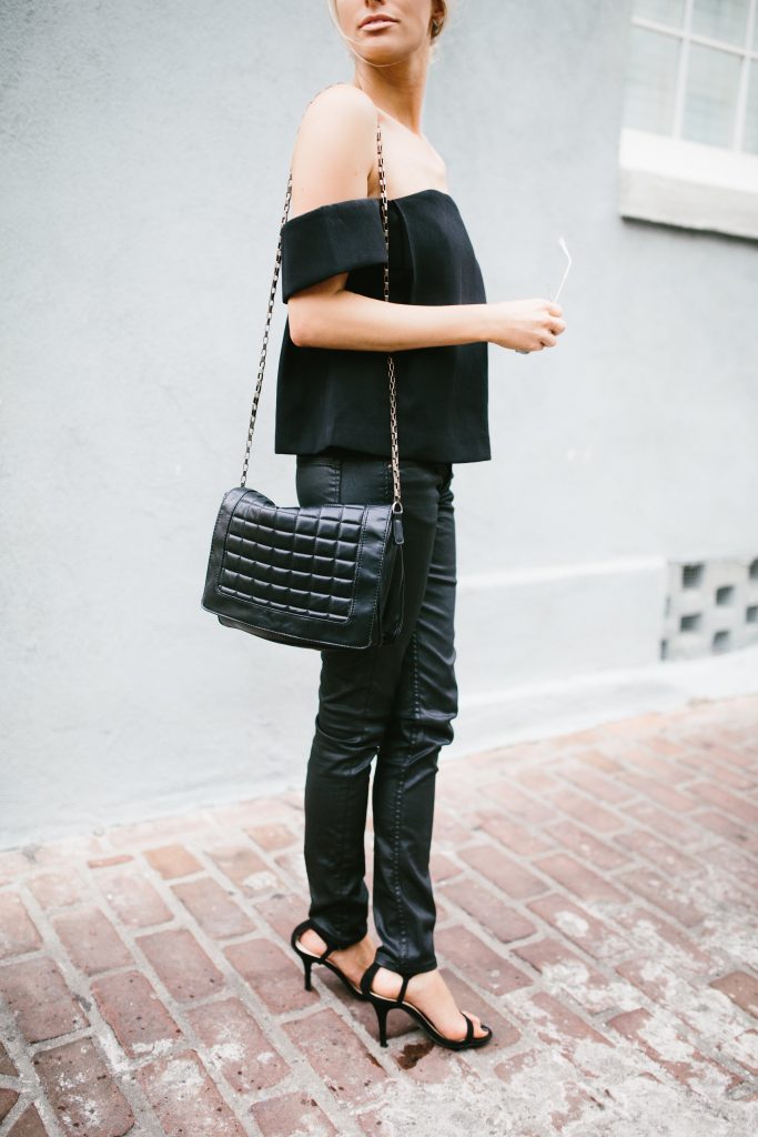 The Palisades Top Cmeo Collective Cameo The Label Black top-the-shoulder modern top leather H&M pants // Charleston Fashion Blogger Dannon Almost Happening
