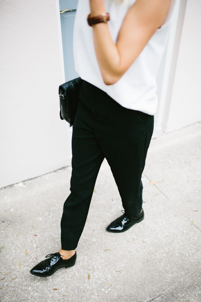 Boyish Asos high neck sleeveless turtleneck white high waist trousers slacks Forever 21 black patent leather oxfords // Charleston Fashion Blogger Dannon Almost Happening