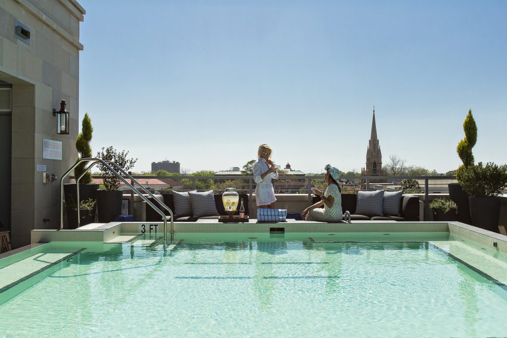 Everything But Water Jets by Jessika Allen One piece plunge swimsuit White cutout Le Specs Sunglasses Rachel Zoe eyelet Romper The Restoration Hotel downtown // Charleston Fashion Blogger Dannon Almost Happening