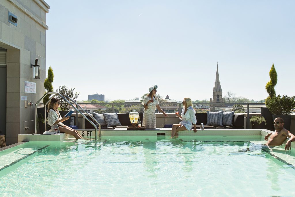 Everything But Water Jets by Jessika Allen One piece plunge swimsuit White cutout Le Specs Sunglasses Rachel Zoe eyelet Romper The Restoration Hotel downtown // Charleston Fashion Blogger Dannon Almost Happening