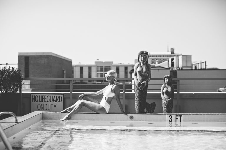 Everything But Water Jets by Jessika Allen One piece plunge swimsuit White cutout Le Specs Sunglasses Rachel Zoe eyelet Romper The Restoration Hotel downtown // Charleston Fashion Blogger Dannon Almost Happening