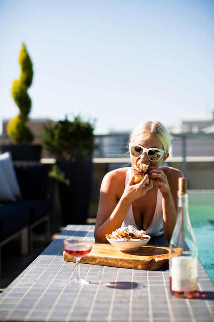 Everything But Water Jets by Jessika Allen One piece plunge swimsuit White cutout Le Specs Sunglasses Rachel Zoe eyelet Romper The Restoration Hotel downtown // Charleston Fashion Blogger Dannon Almost Happening
