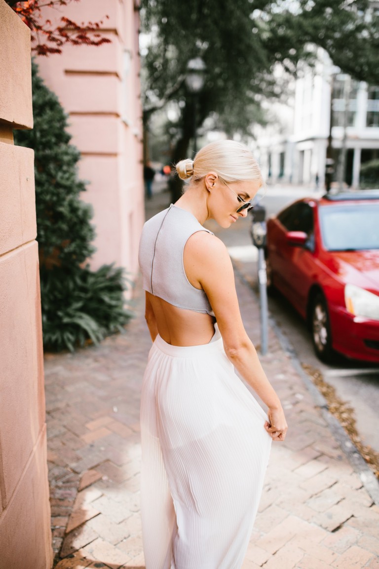 Tres Carmen ENDLESS ROSE CHIFFON PLEATED JUMPSUIT // Charleston Fashion Blogger Dannon Almost Happening