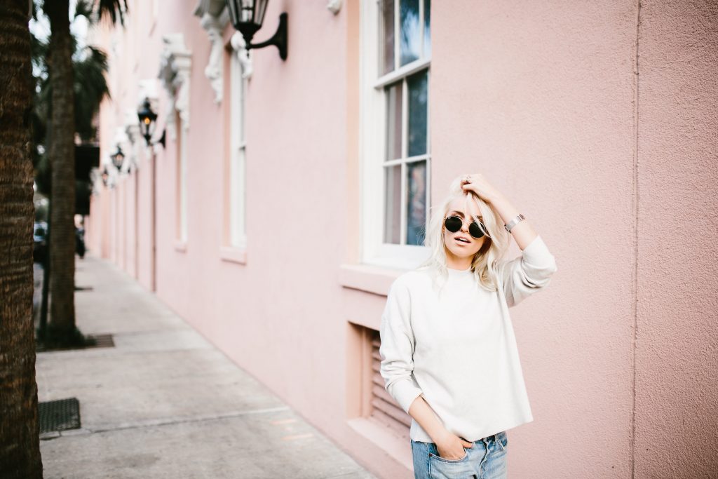 Lazy Days H&M mock turtleneck sweater madewell boyfriend jeans forever 21 white grey loafers // Charleston Fashion Blogger Dannon Almost Happening