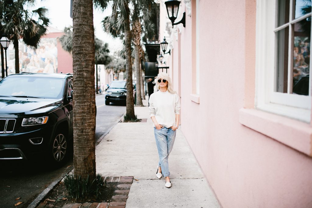 Lazy Days H&M mock turtleneck sweater madewell boyfriend jeans forever 21 white grey loafers // Charleston Fashion Blogger Dannon Almost Happening