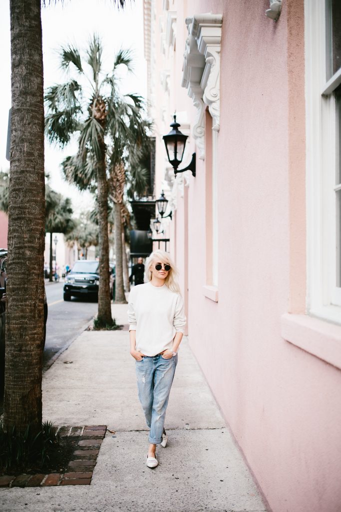 Lazy Days H&M mock turtleneck sweater madewell boyfriend jeans forever 21 white grey loafers // Charleston Fashion Blogger Dannon Almost Happening