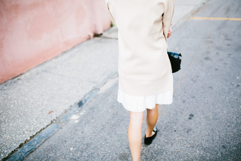 school’s out degas sweater dress with pleated skirt Lamoda 101 blush white Spring 2016 street style // Charleston Fashion Blogger Dannon Almost Happening