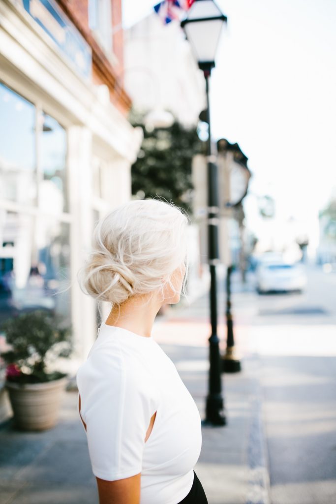 AQ/AQ Summer Capsule Collection Isha Split Sleeve Crop Top White Atra High Waist Trousers wide leg pants // Charleston Fashion Blogger Dannon Almost Happening 