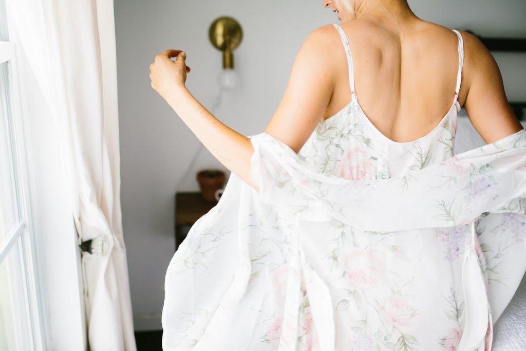 Homebodii Sofia Frill Romper sleepwear lingerie bridal wedding day // Charleston Fashion Blogger Dannon Almost Happening 