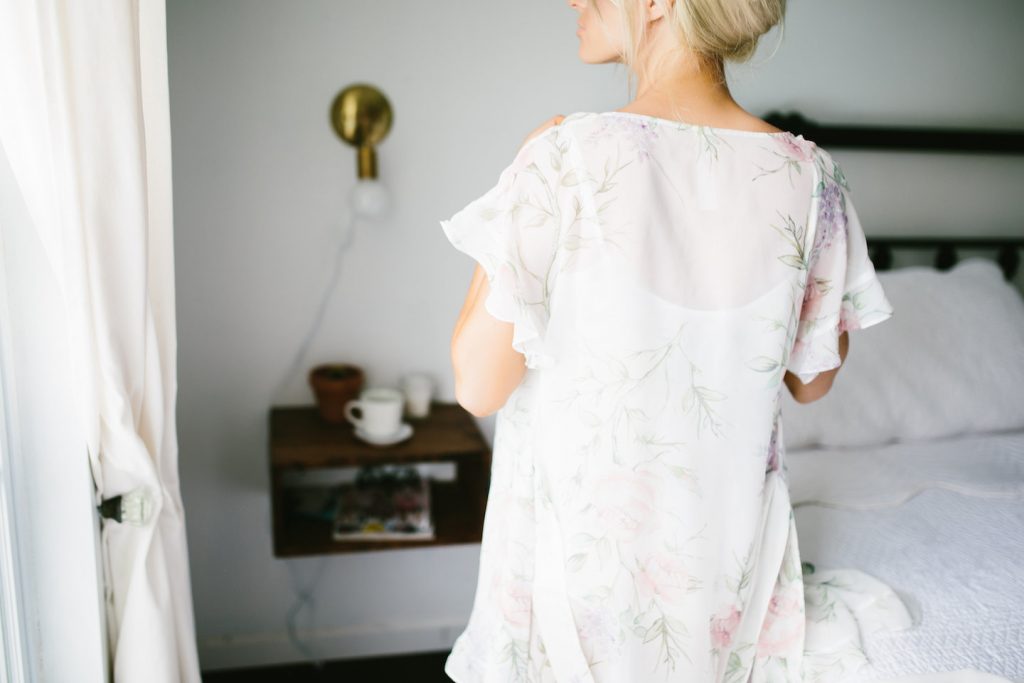 Homebodii Sofia Frill Romper sleepwear lingerie bridal wedding day // Charleston Fashion Blogger Dannon Almost Happening 