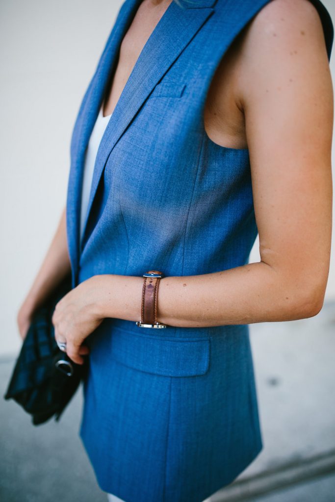 business casual banana republic chambray vest office attire day to night summer look 2016 H&M slacks peep toe mules // Charleston Fashion Blogger Dannon Almost Happening 