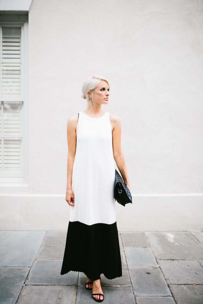 ASOS Clean Crepe Maxi Dress with Sheer Pleated Hem Street Style 2016 Summer Messy Bun // Charleston Fashion Blogger Dannon Almost Happening 