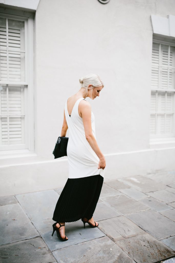 ASOS Clean Crepe Maxi Dress with Sheer Pleated Hem Street Style 2016 Summer Messy Bun // Charleston Fashion Blogger Dannon Almost Happening 
