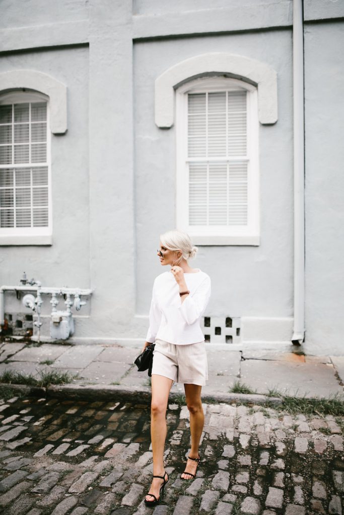 Bell Sleeves H&M ruffle boatneck top James Jeans Trouser High waist shorts Summer Street Style 2016   // Charleston Fashion Blogger Dannon Almost Happening  