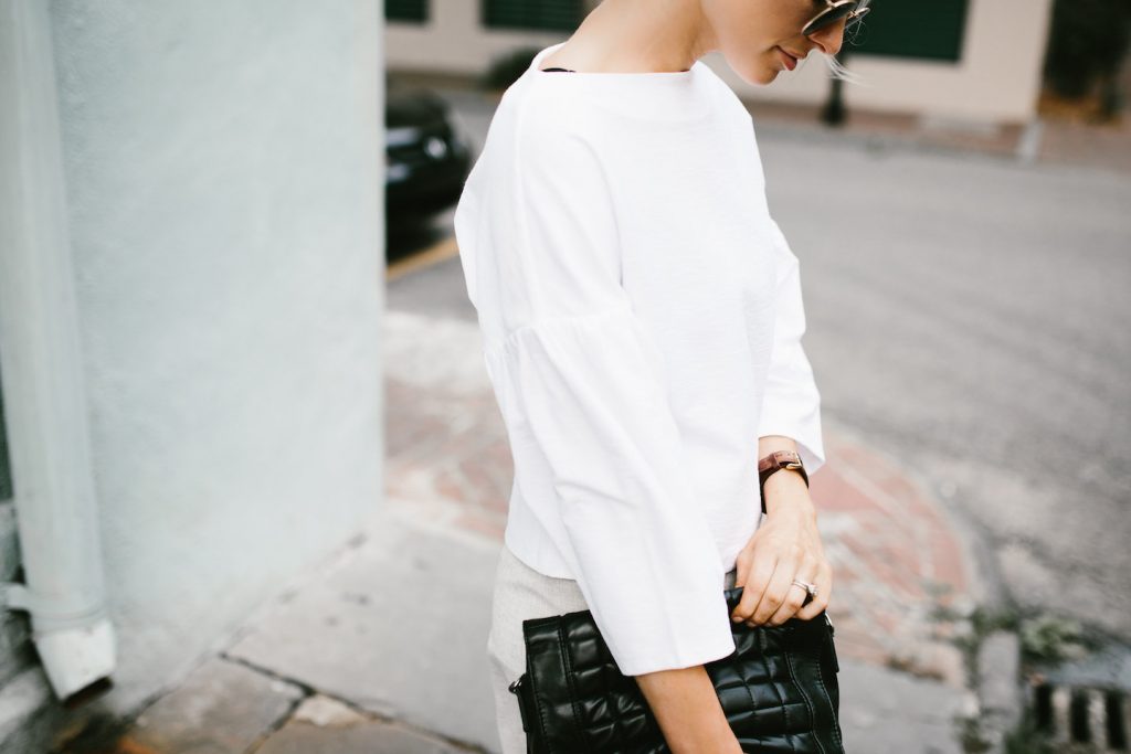 Bell Sleeves H&M ruffle boatneck top James Jeans Trouser High waist shorts Summer Street Style 2016   // Charleston Fashion Blogger Dannon Almost Happening  