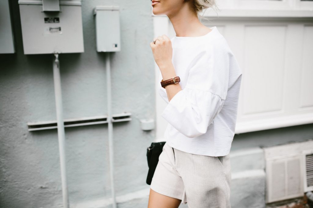 Bell Sleeves H&M ruffle boatneck top James Jeans Trouser High waist shorts Summer Street Style 2016   // Charleston Fashion Blogger Dannon Almost Happening  