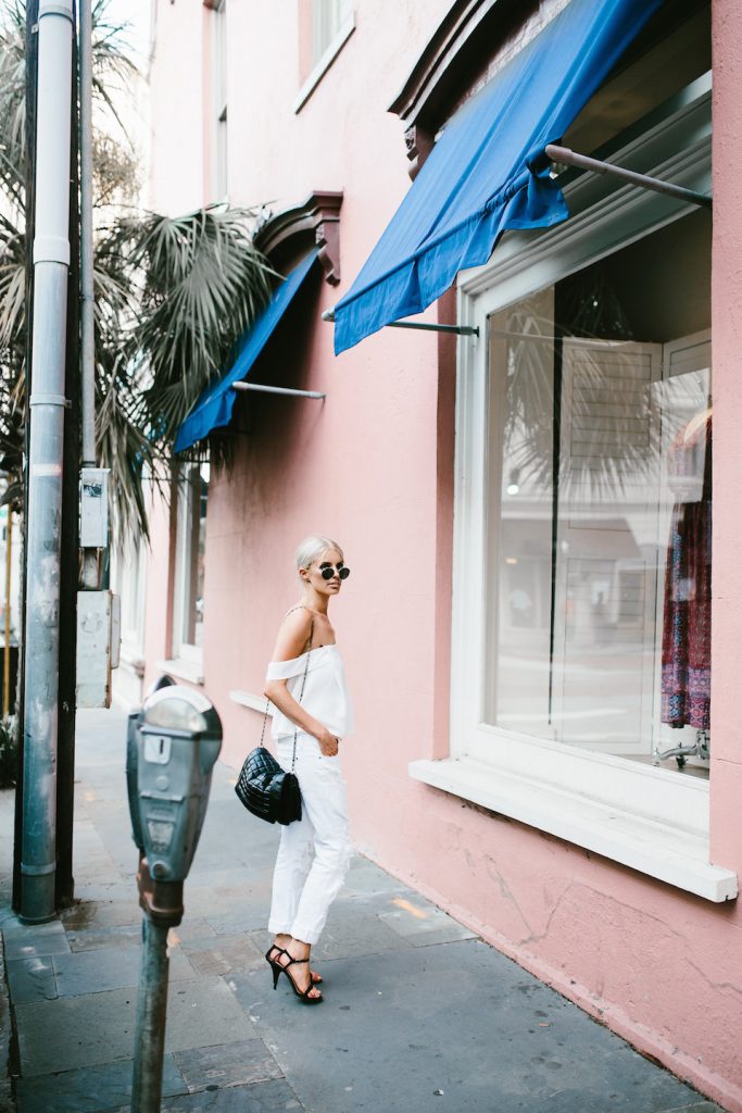 All white Cmeo Collective All Under You Palisades Top Off the Shoulder structured white distressed boyfriend denim Neo James Jeans Minimalist Summer 2016 // Charleston Fashion Blogger Dannon Almost Happening 