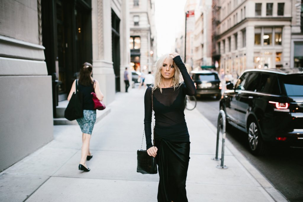 Sheer and Silk H&M Studio AW16 Collection New York Fashion Week NYFW Manhattan pleated satin skirt long sleeve top street style fall autumn trends 2016 // Charleston Fashion Blogger Dannon Almost Happening 