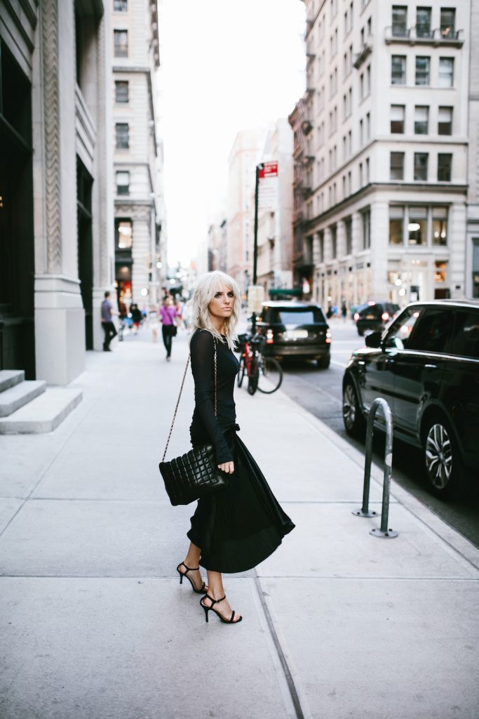 Sheer and Silk H&M Studio AW16 Collection New York Fashion Week NYFW Manhattan pleated satin skirt long sleeve top street style fall autumn trends 2016 // Charleston Fashion Blogger Dannon Almost Happening 