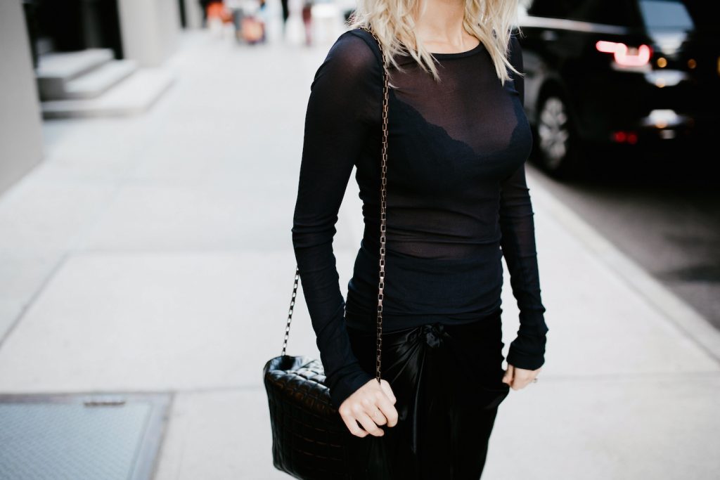 Sheer and Silk H&M Studio AW16 Collection New York Fashion Week NYFW Manhattan pleated satin skirt long sleeve top street style fall autumn trends 2016 // Charleston Fashion Blogger Dannon Almost Happening 