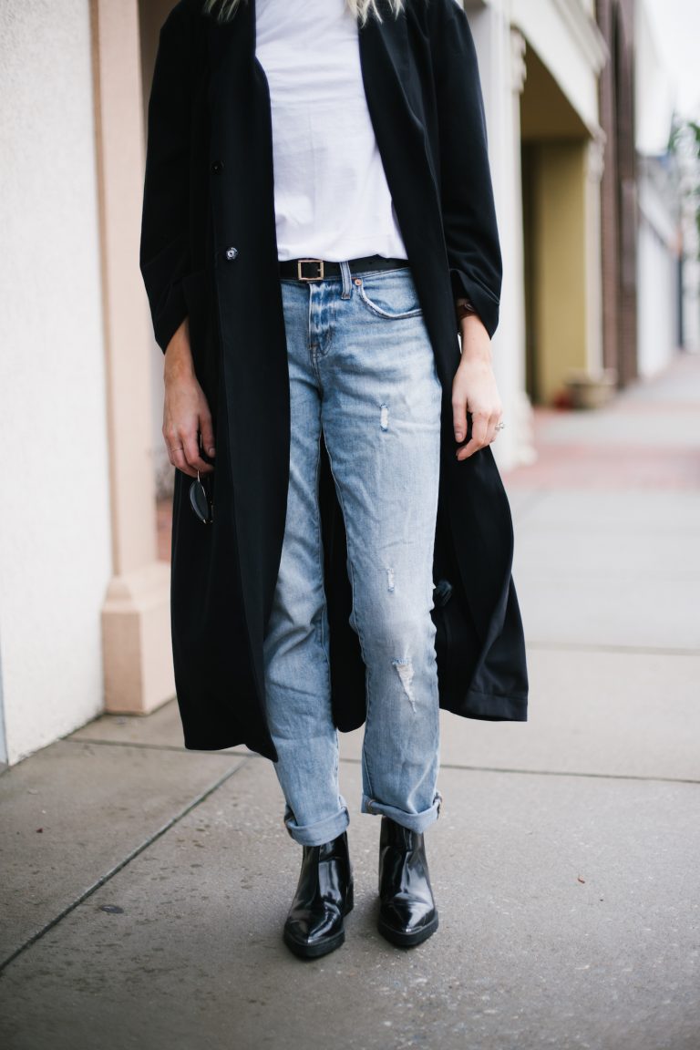 90’s Throwback denim mom jeans white t shirt ankle boots street style fall autumn trends 2016 // Charleston Fashion Blogger Dannon Almost Happening