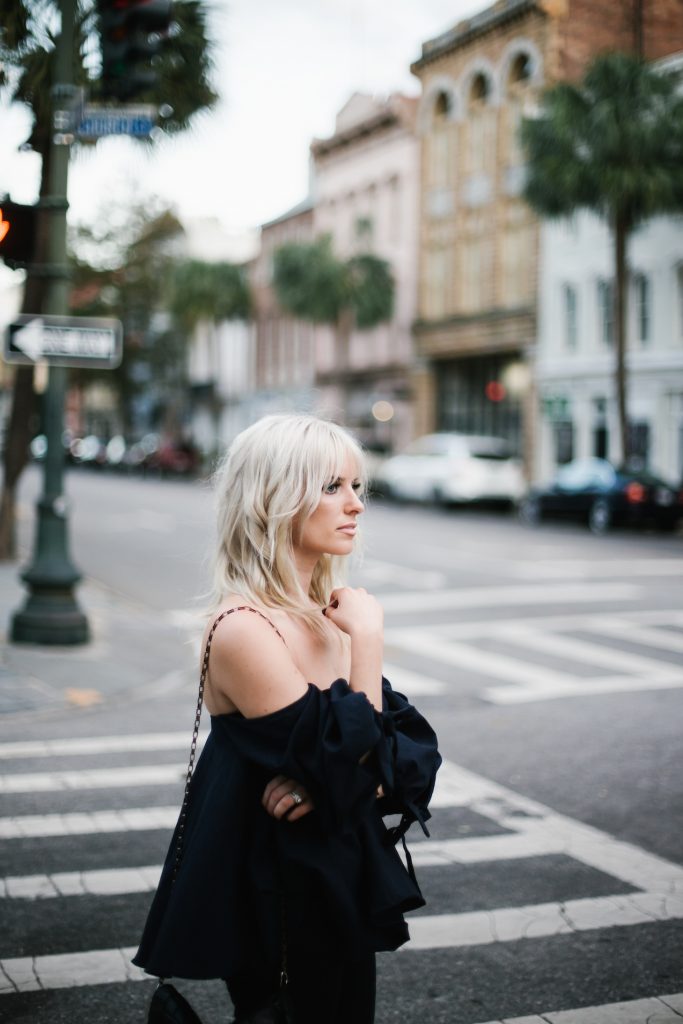 Navy off-the-shoulder 