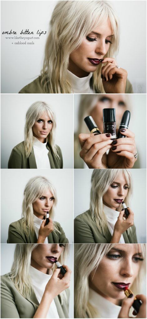 Ombre Bitten Lip oxblood burgundy dark lips platinum blonde beauty how-to tutorial fall autumn 2016 // Charleston Fashion Blogger Dannon Almost Happening