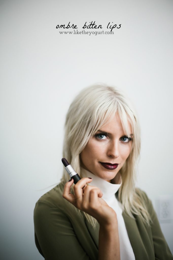 Ombre Bitten Lip oxblood burgundy dark lips platinum blonde beauty how-to tutorial fall autumn 2016 // Charleston Fashion Blogger Dannon Almost Happening 